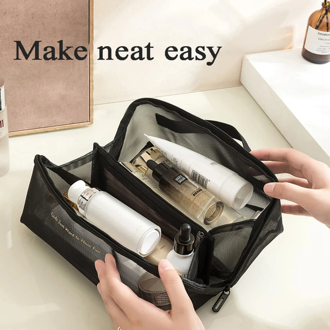 Stylish Transparent Mesh Makeup Bag for Women