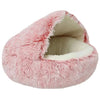 Round Fluffy Calming Bed with Hooded Cover