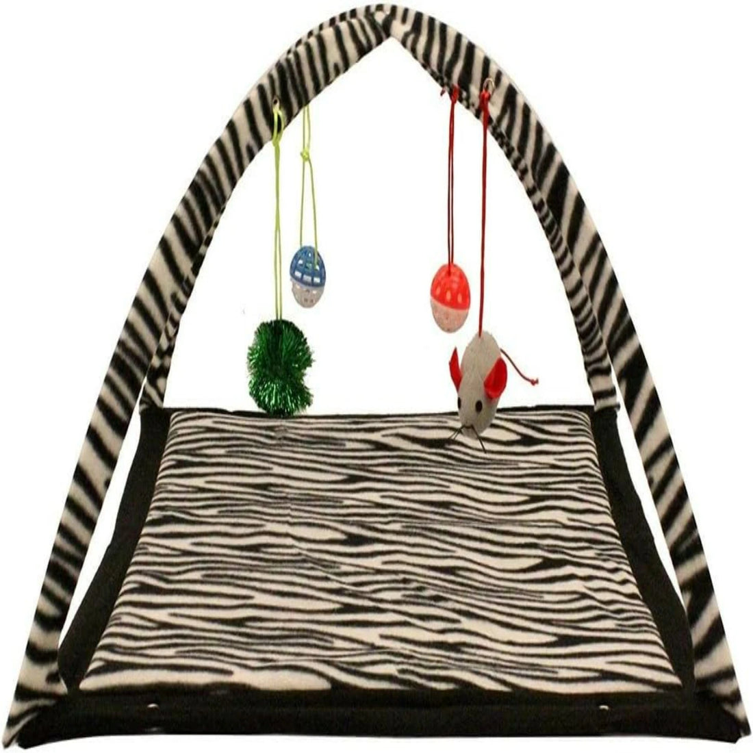 Fun Zebra Print Cat Play Tent with Dangle Toys