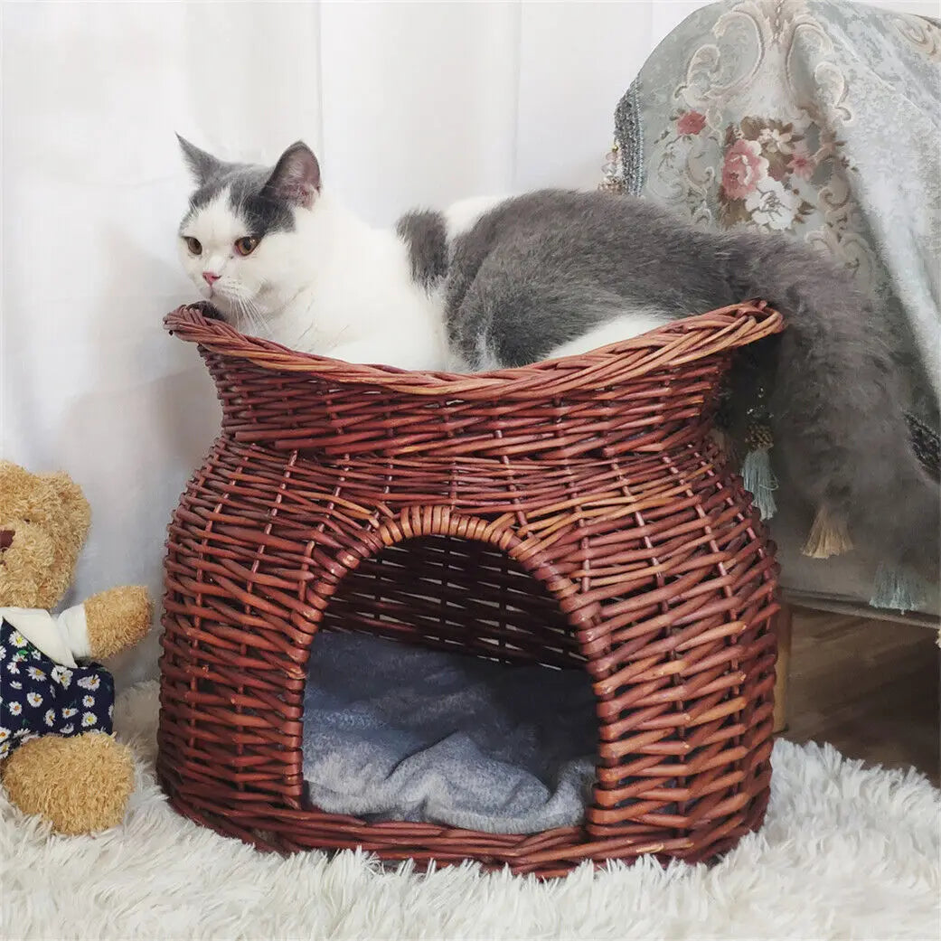 Cat Bed Hand Woven Wicker Bunk Basket