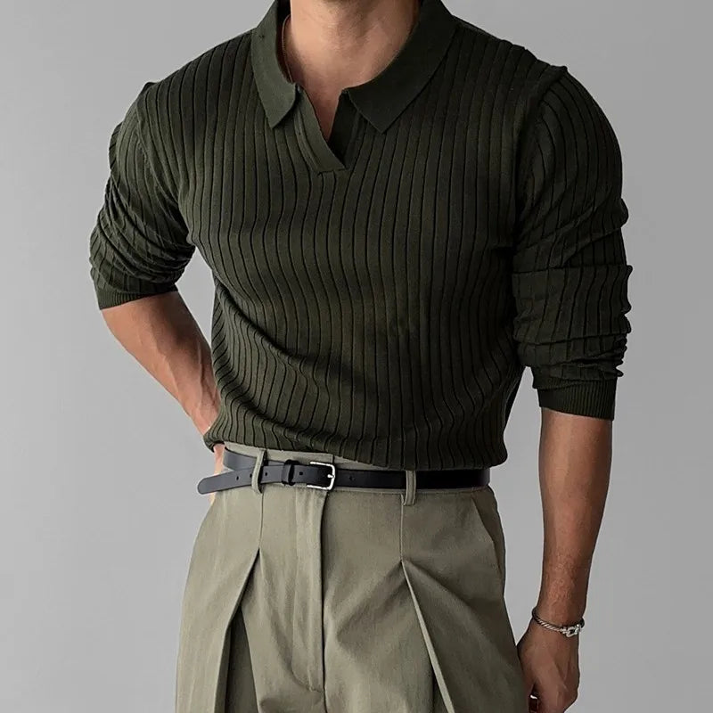 V-Neck Knitted Jacquard Polo Shirt