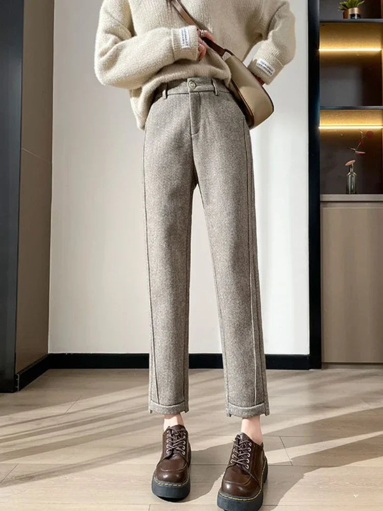 High-waisted Tweed Straight Pants