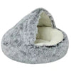 Round Fluffy Calming Bed with Hooded Cover