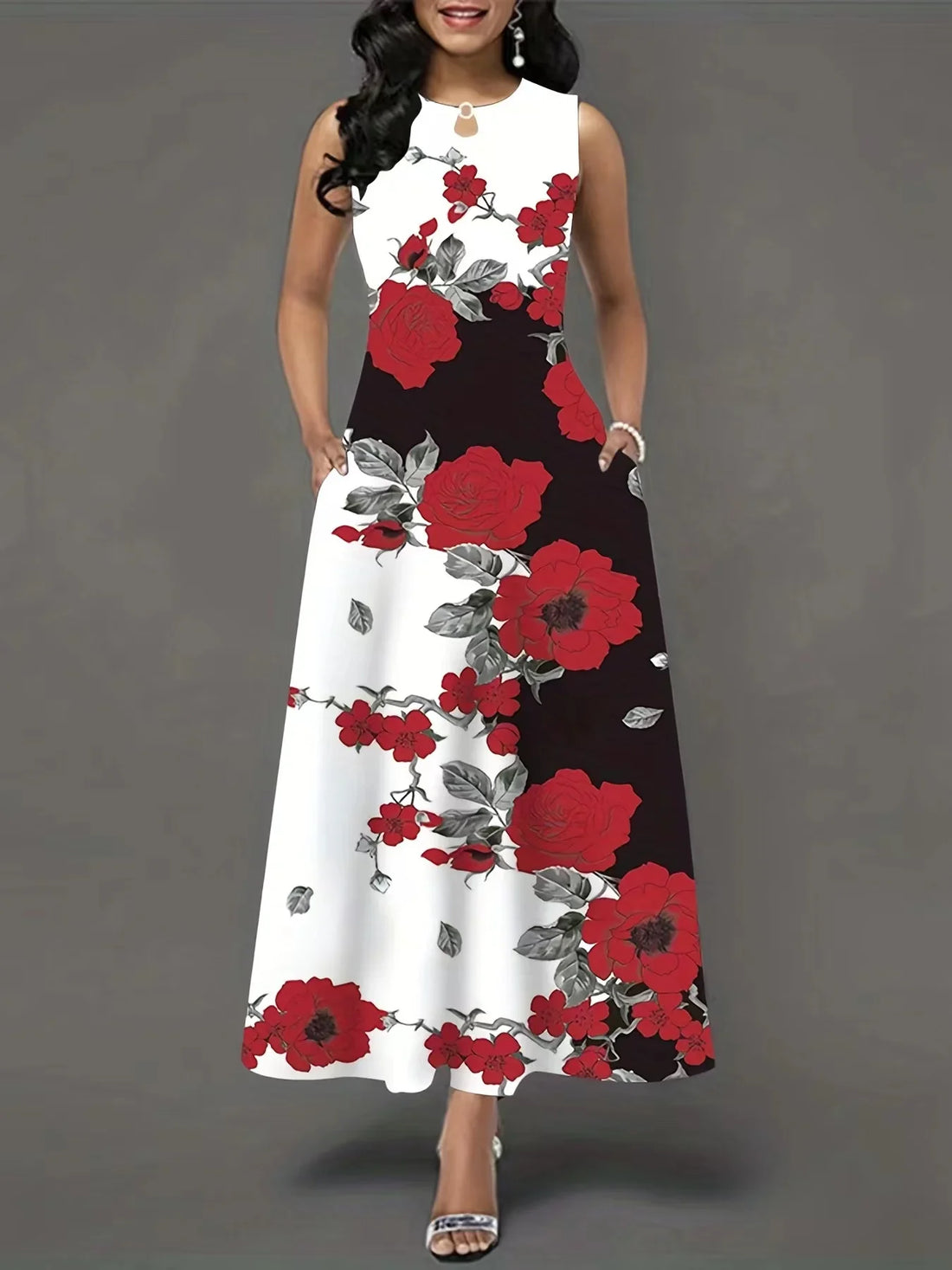 Flower Print New Casual Sleeveless Long Dress